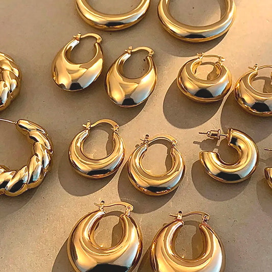 18K Gold Plated Retro Chunky Hoop Earrings