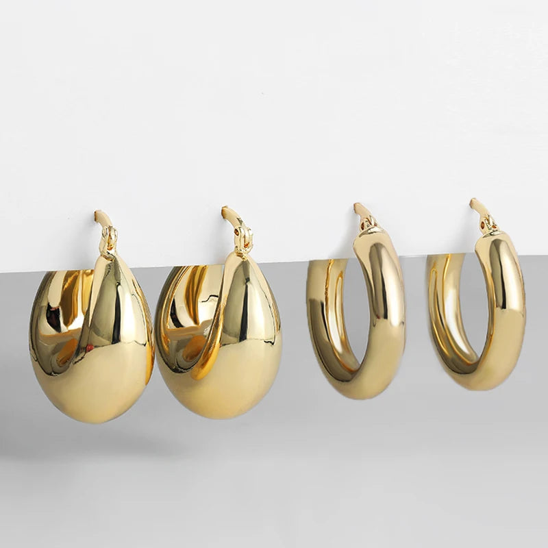 18K Gold Plated Retro Chunky Hoop Earrings